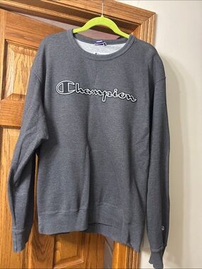 Champion Charcoal Gray Script Logo Crewneck Sweatshirt